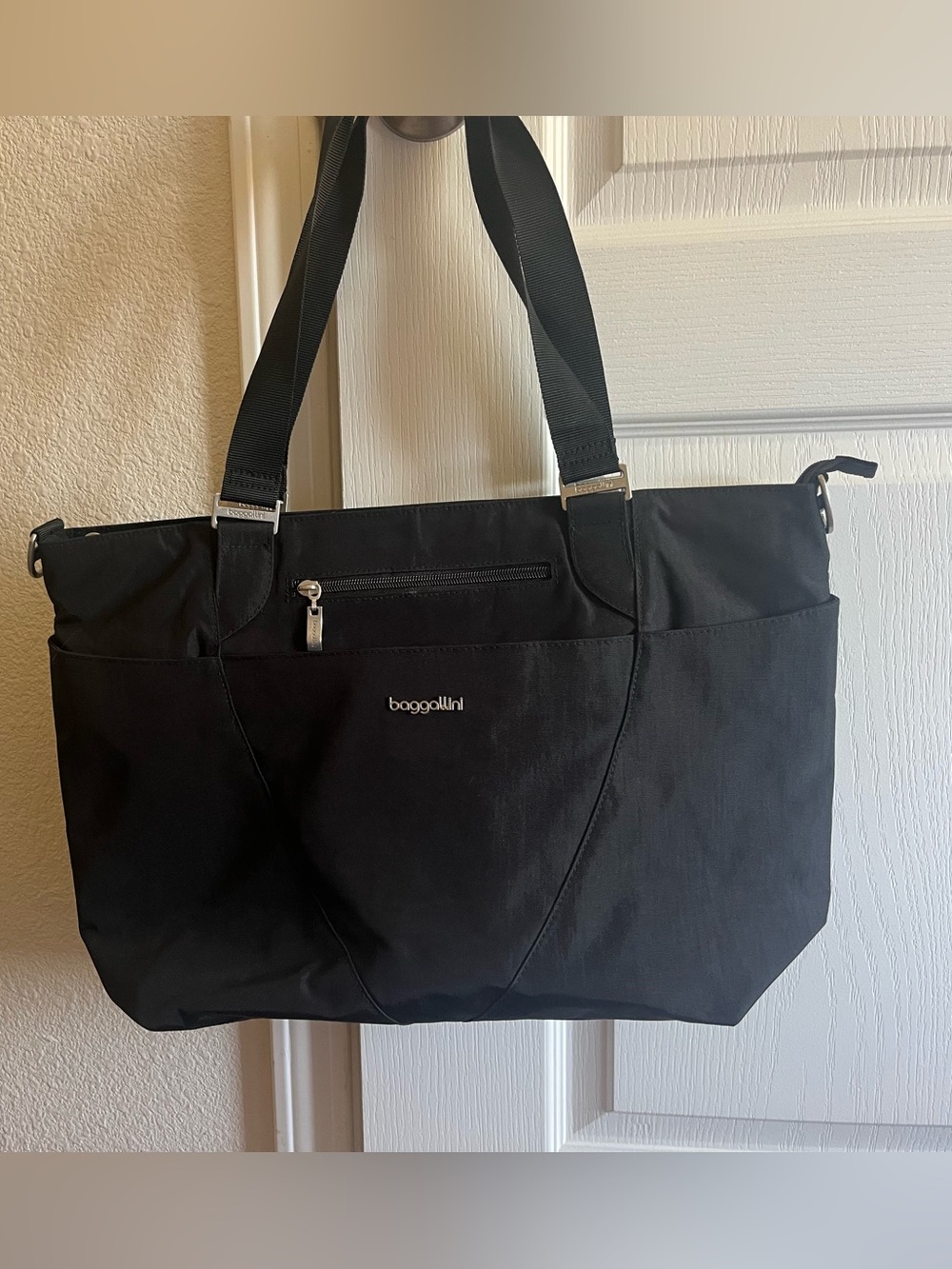 Baggallini Black Nylon Tote with Silver Hardware